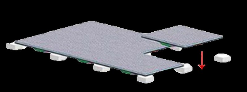 Instalación de suelo LED sobre patas regulables